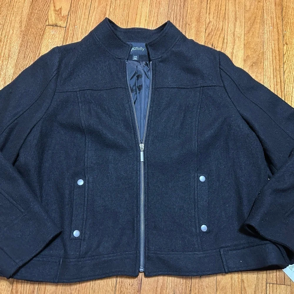 Relativity Black Jacket Coat Top Zip Front Lined Women's Size 20W Wool Blend